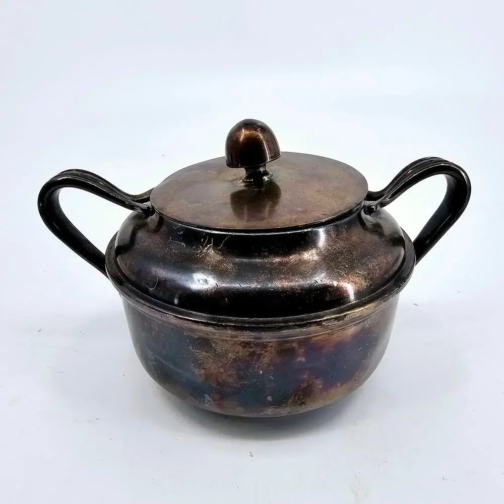 Vintage WWII Era USN Reed & Barton Silver Soldered US Navy Bowl w/ Lid 3610